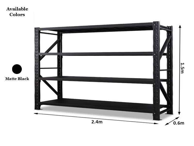 2.4m x 1.5m x 0.6m 800KG (W x H x D) Heavy Duty Shelving – Available in Mettle Black