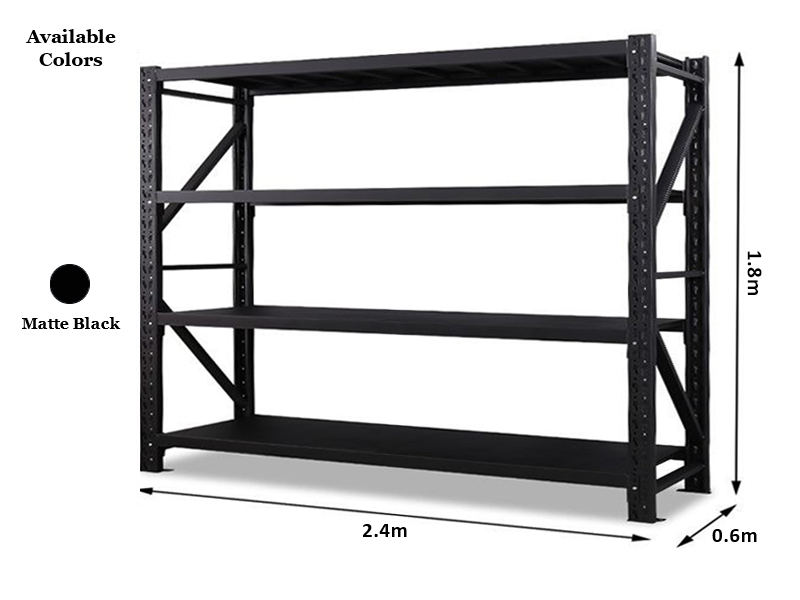 2.4m x 1.8m x 0.6m 800KG (W x H x D) Heavy Duty Shelving – Available in Mettle Black