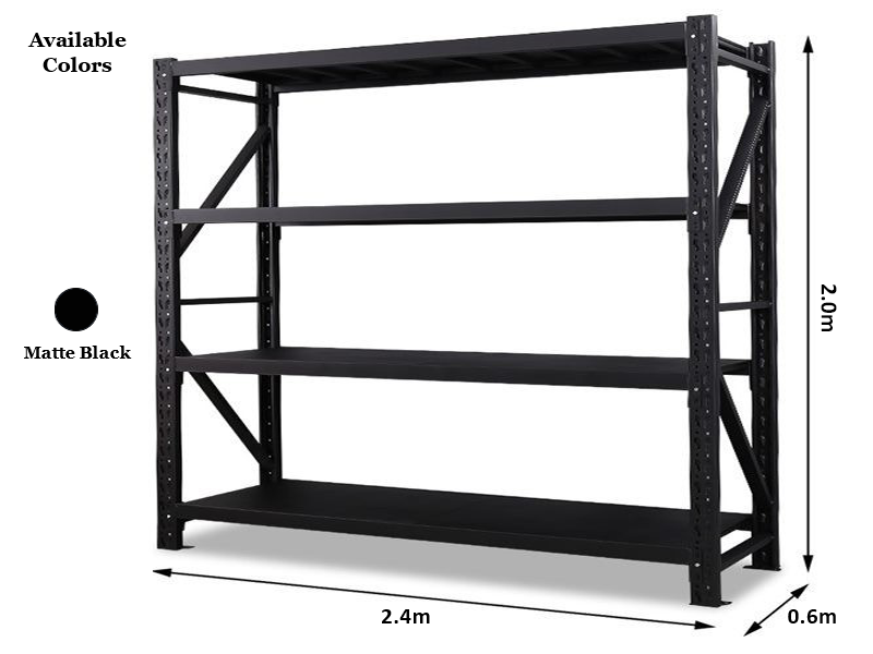 2.4m x 2.0m x 0.6m 800KG (W x H x D) Heavy Duty Shelving – Available in Mettle Black