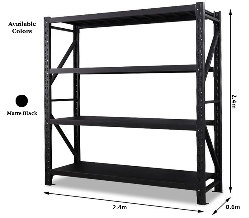 2.4m x 2.4m x 0.6m 800KG (W x H x D) Heavy Duty Shelving – Available in Mettle Black